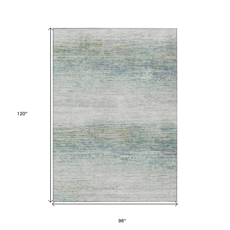 8' X 10' Linen Striped Washable Indoor Outdoor Area Rug