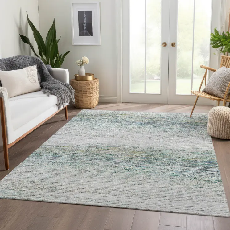 8' X 10' Linen Striped Washable Indoor Outdoor Area Rug