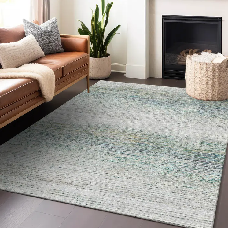 10' X 14' Linen Striped Washable Indoor Outdoor Area Rug