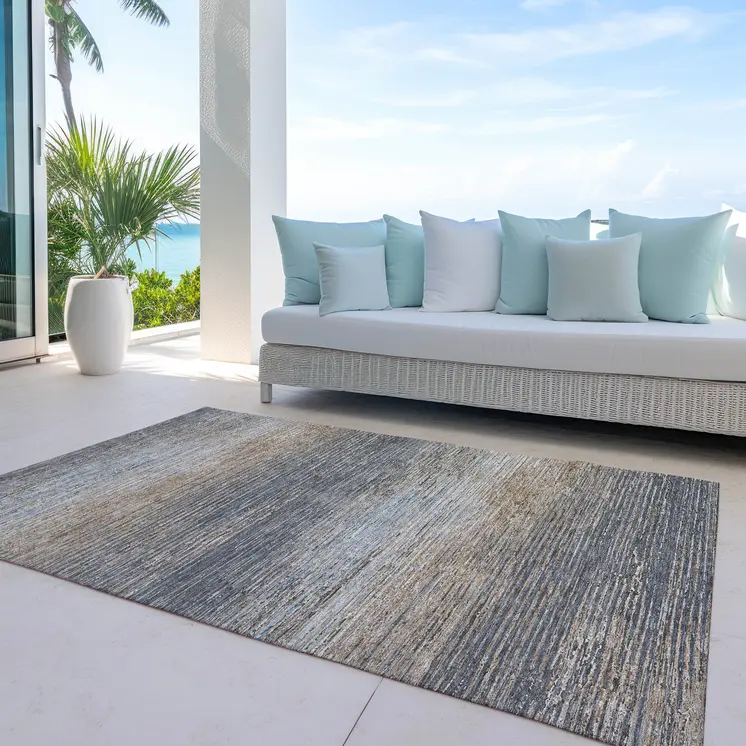 3' X 5' Pewter Striped Washable Indoor Outdoor Area Rug