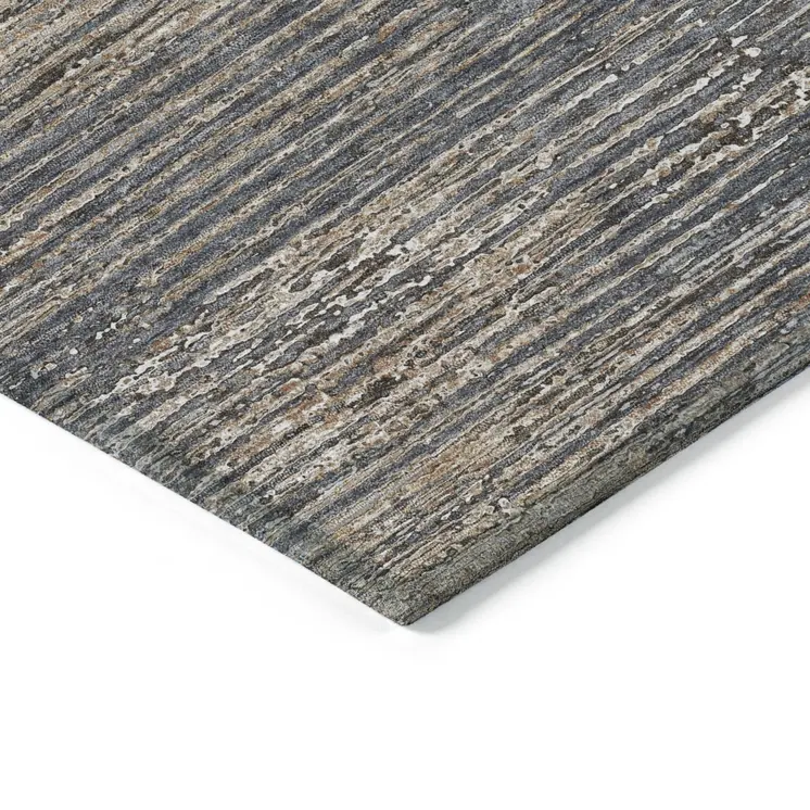 3' X 5' Pewter Striped Washable Indoor Outdoor Area Rug