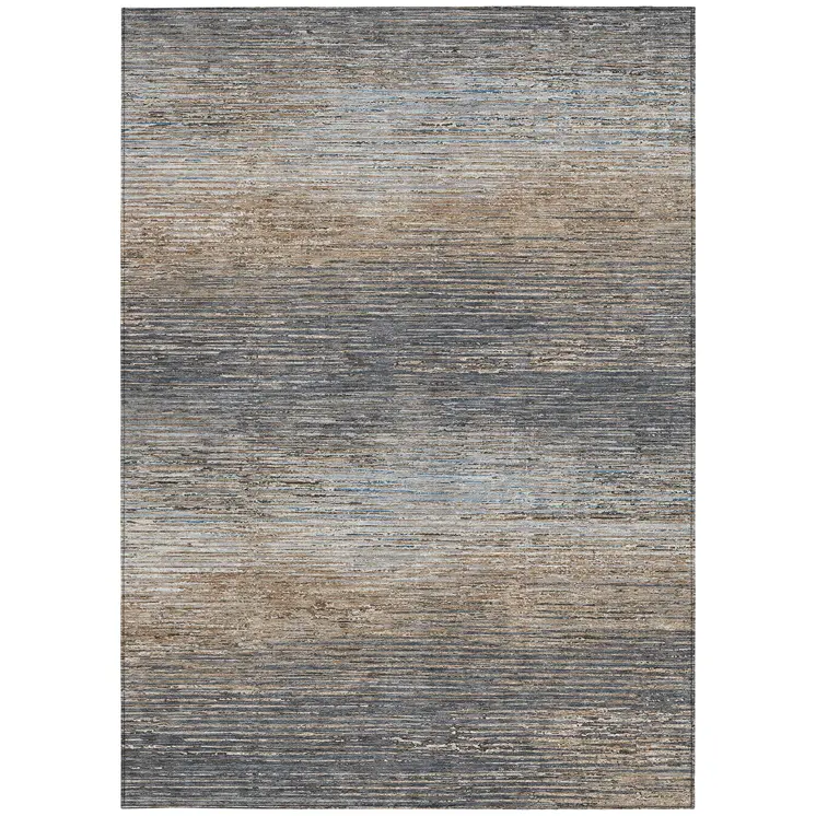 3' X 5' Pewter Striped Washable Indoor Outdoor Area Rug