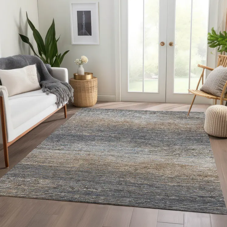 3' X 5' Pewter Striped Washable Indoor Outdoor Area Rug