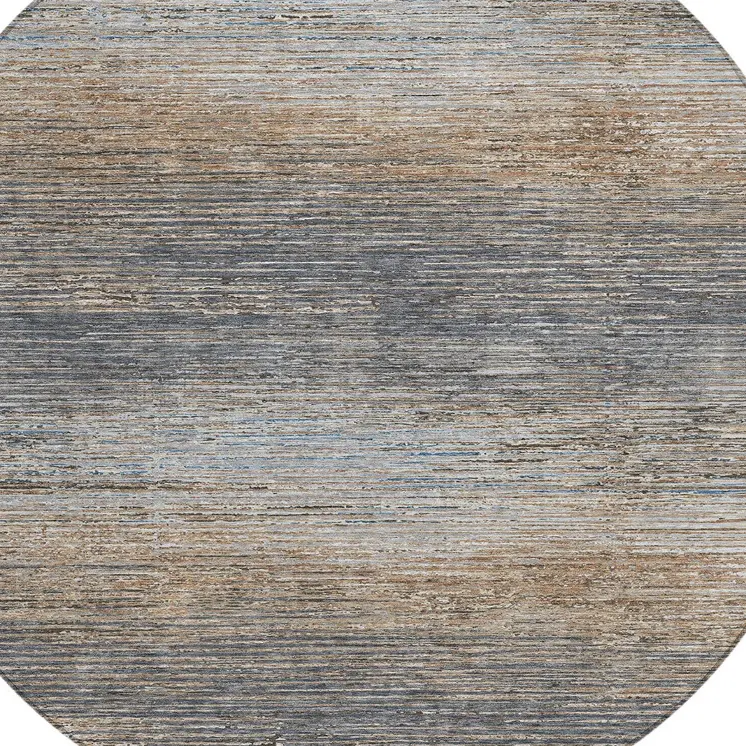 8' Pewter Round Striped Washable Indoor Outdoor Area Rug