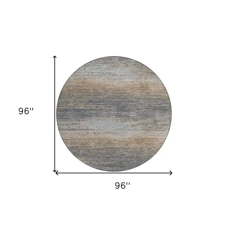 8' Pewter Round Striped Washable Indoor Outdoor Area Rug