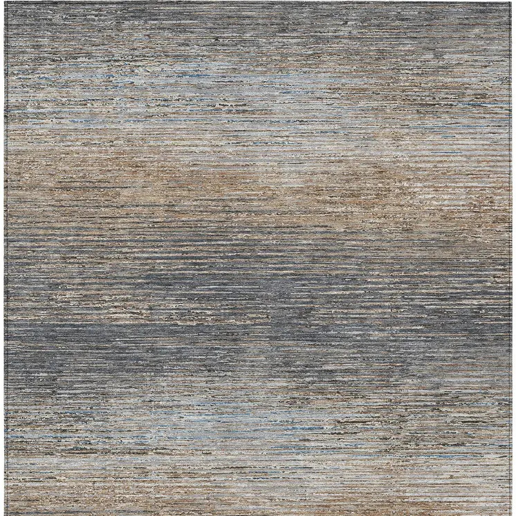 8' X 10' Pewter Striped Washable Indoor Outdoor Area Rug