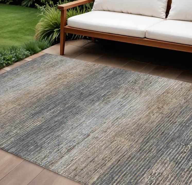 8' X 10' Pewter Striped Washable Indoor Outdoor Area Rug