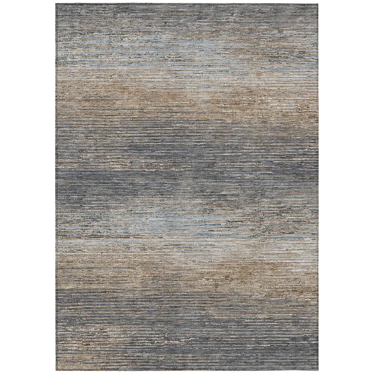 8' X 10' Pewter Striped Washable Indoor Outdoor Area Rug