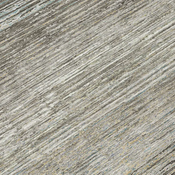 8' Taupe Round Striped Washable Indoor Outdoor Area Rug