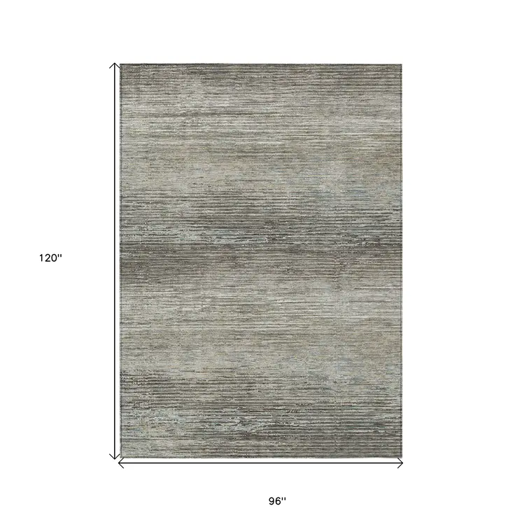 8' X 10' Taupe Striped Washable Indoor Outdoor Area Rug