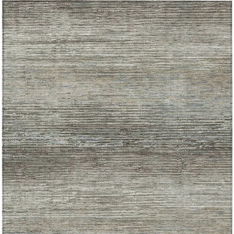 10' X 14' Taupe Striped Washable Indoor Outdoor Area Rug