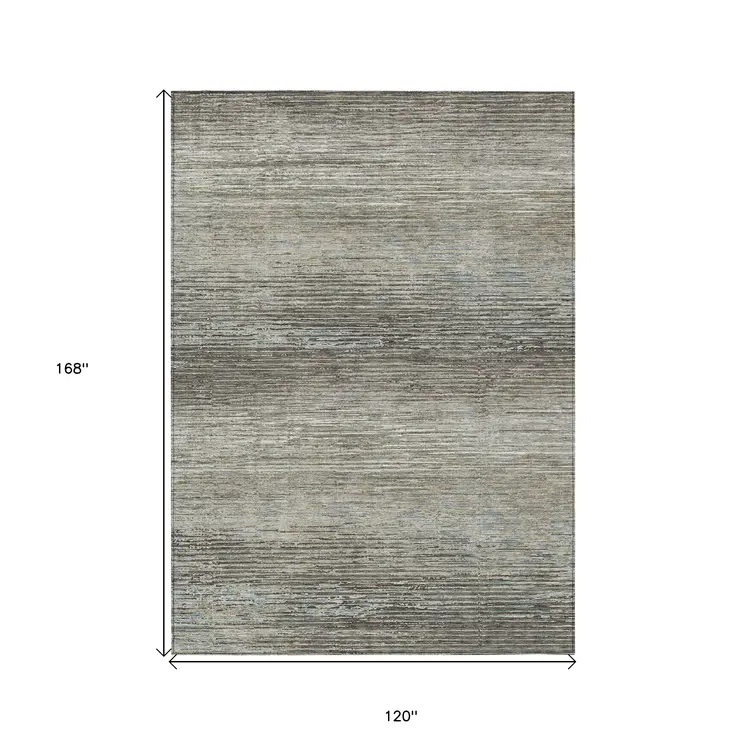 10' X 14' Taupe Striped Washable Indoor Outdoor Area Rug