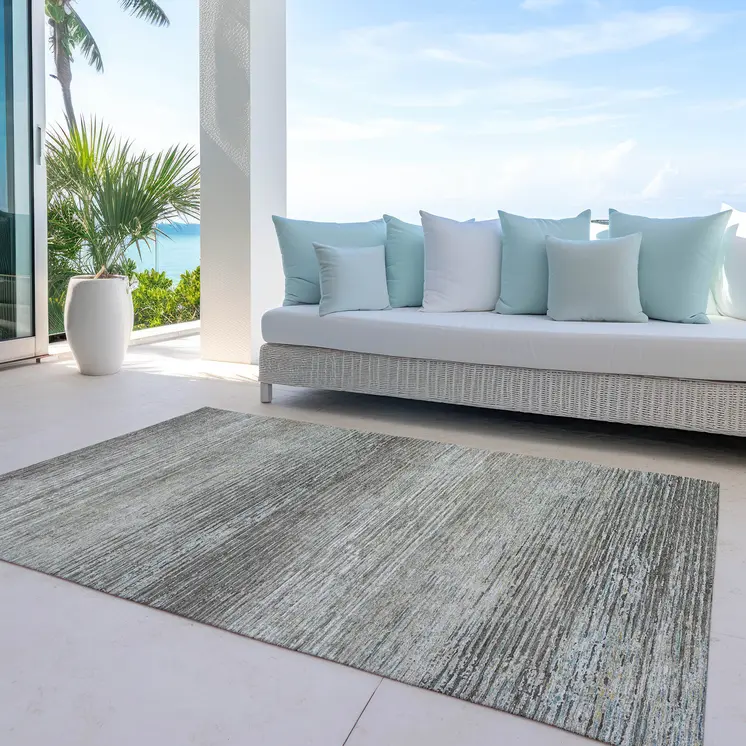 10' X 14' Taupe Striped Washable Indoor Outdoor Area Rug