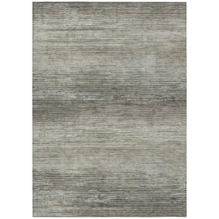 10' X 14' Taupe Striped Washable Indoor Outdoor Area Rug