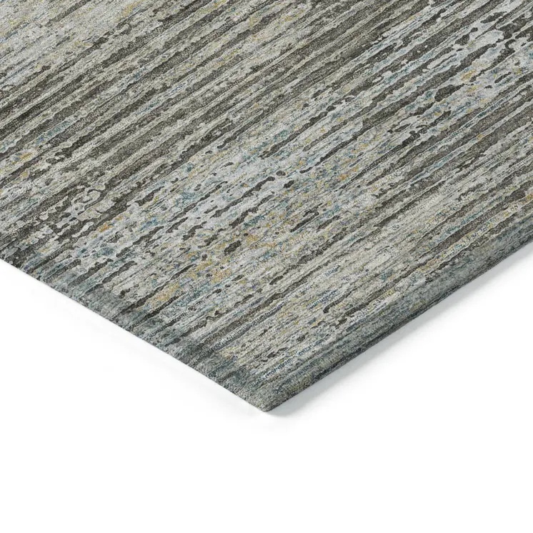 10' X 14' Taupe Striped Washable Indoor Outdoor Area Rug
