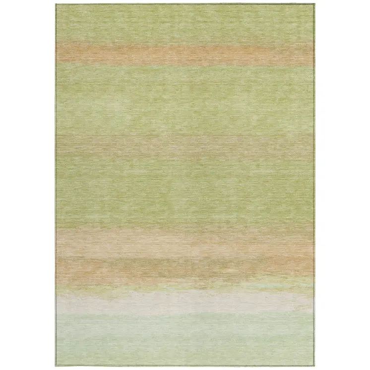 5' X 8' Artichoke Green Striped Washable Indoor Outdoor Area Rug