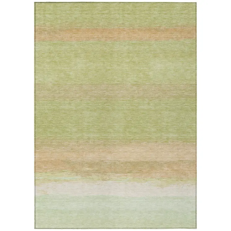 5' X 8' Artichoke Green Striped Washable Indoor Outdoor Area Rug