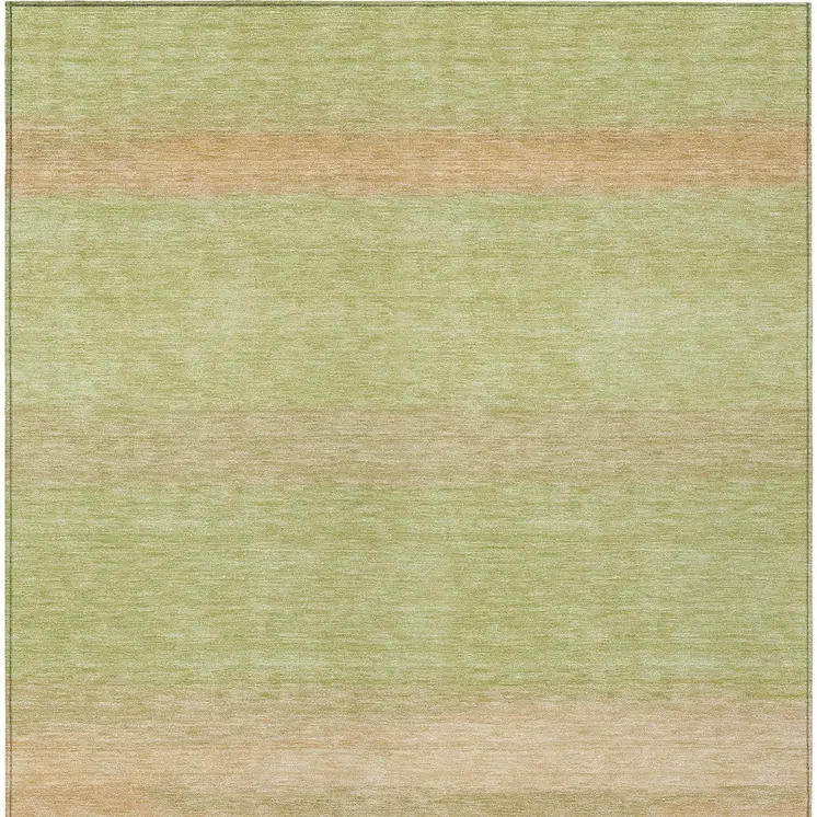 8' X 10' Artichoke Green Striped Washable Indoor Outdoor Area Rug