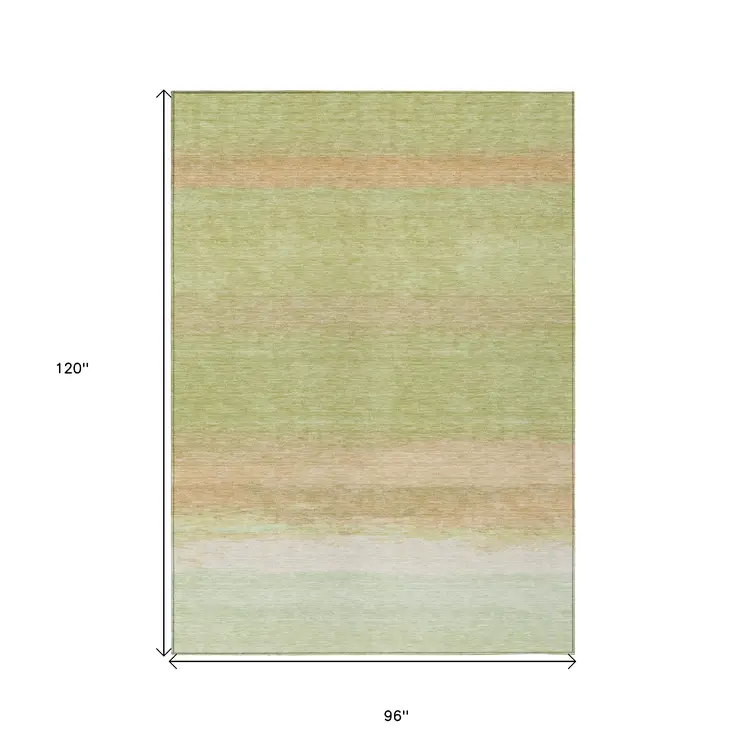 8' X 10' Artichoke Green Striped Washable Indoor Outdoor Area Rug