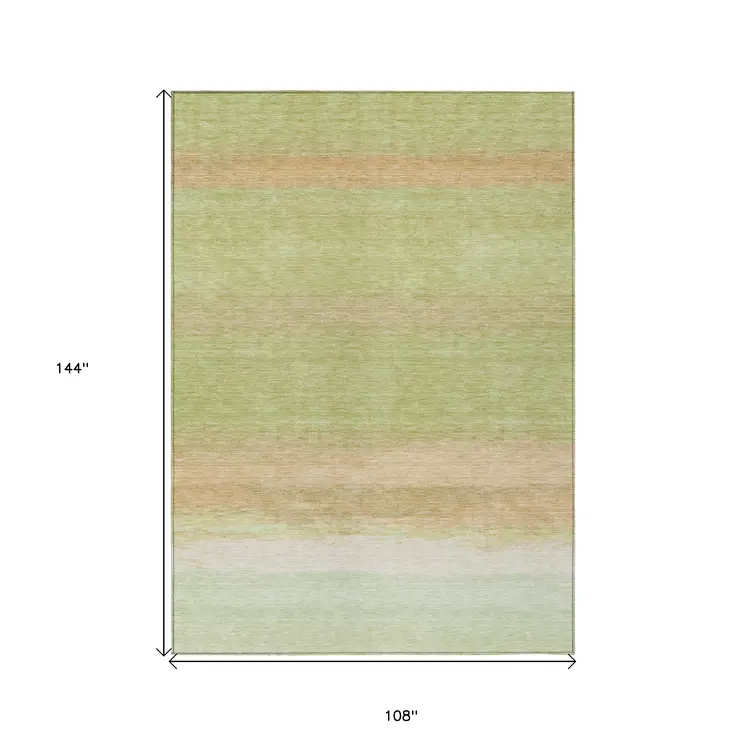 9' X 12' Artichoke Green Striped Washable Indoor Outdoor Area Rug