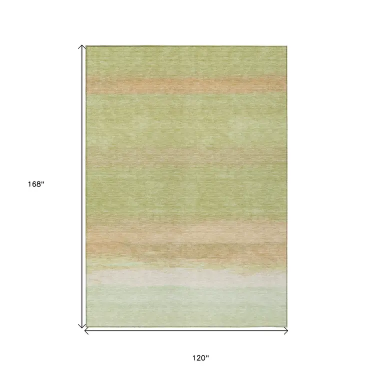 10' X 14' Artichoke Green Striped Washable Indoor Outdoor Area Rug