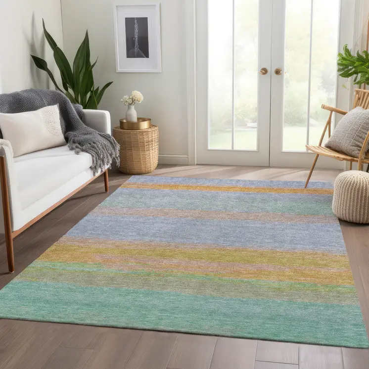 3' X 5' Lavender Striped Washable Indoor Outdoor Area Rug
