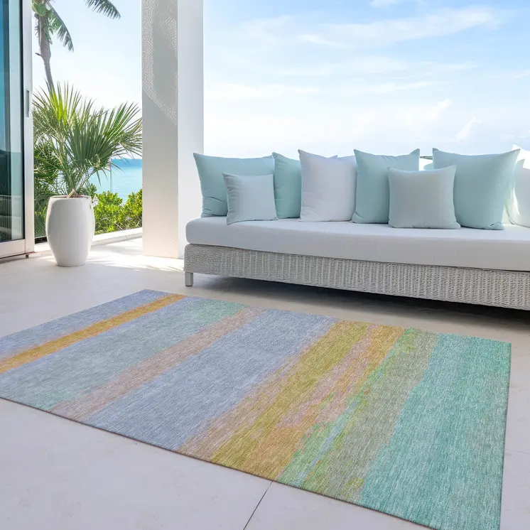5' X 8' Lavender Striped Washable Indoor Outdoor Area Rug