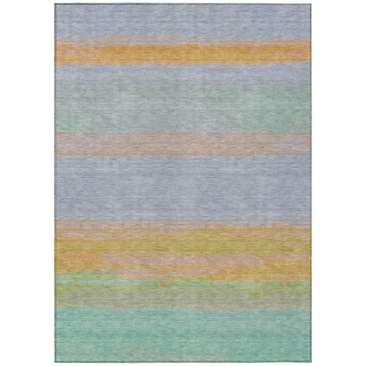 5' X 8' Lavender Striped Washable Indoor Outdoor Area Rug