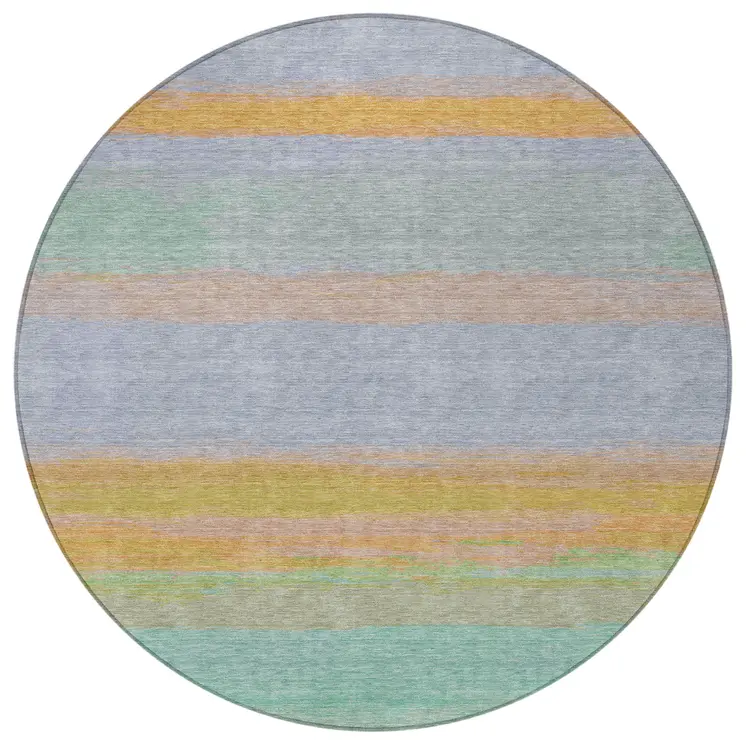 8' Lavender Round Striped Washable Indoor Outdoor Area Rug
