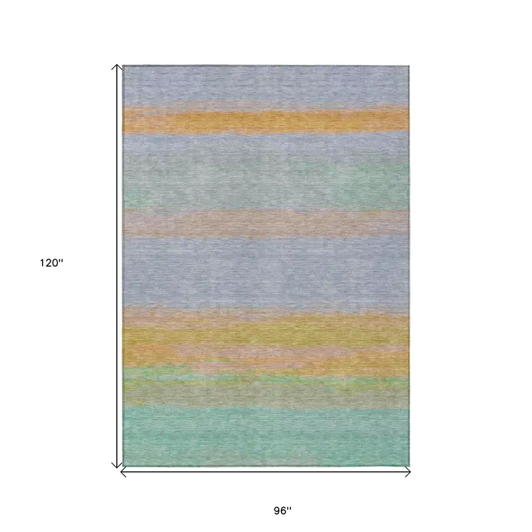 8' X 10' Lavender Striped Washable Indoor Outdoor Area Rug