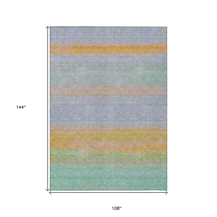 9' X 12' Lavender Striped Washable Indoor Outdoor Area Rug