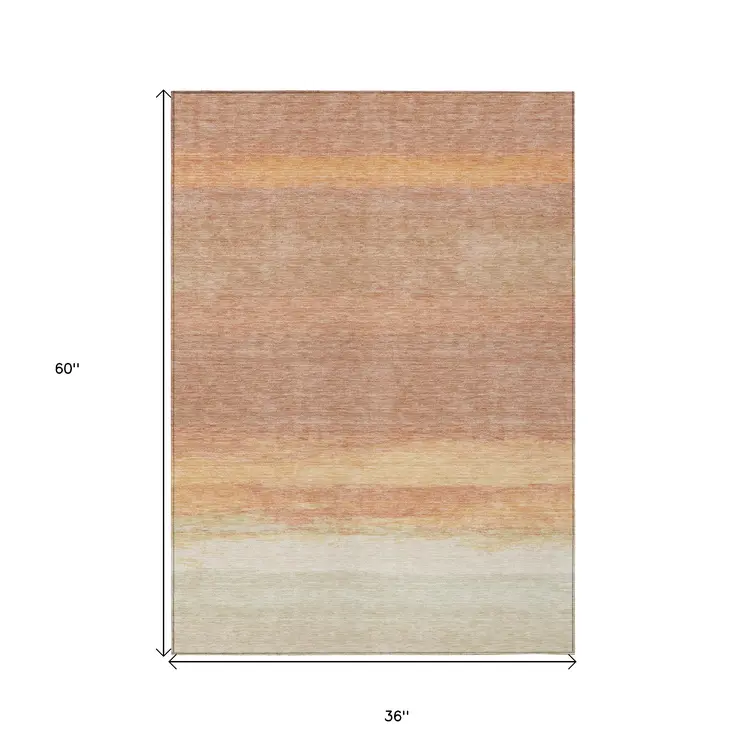 3' X 5' Salmon Striped Washable Indoor Outdoor Area Rug