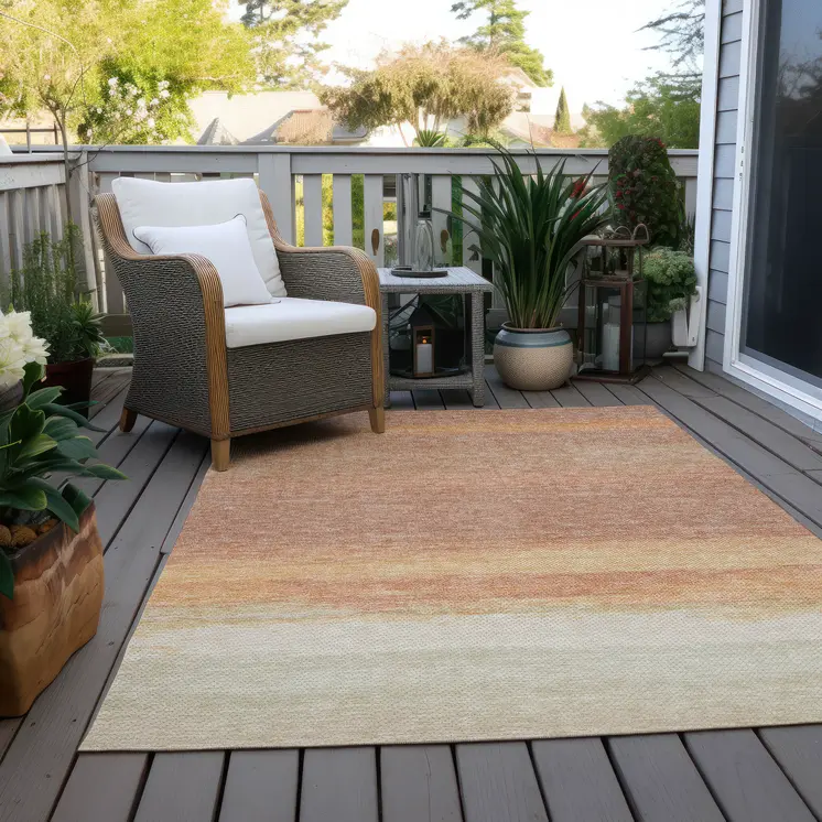3' X 5' Salmon Striped Washable Indoor Outdoor Area Rug