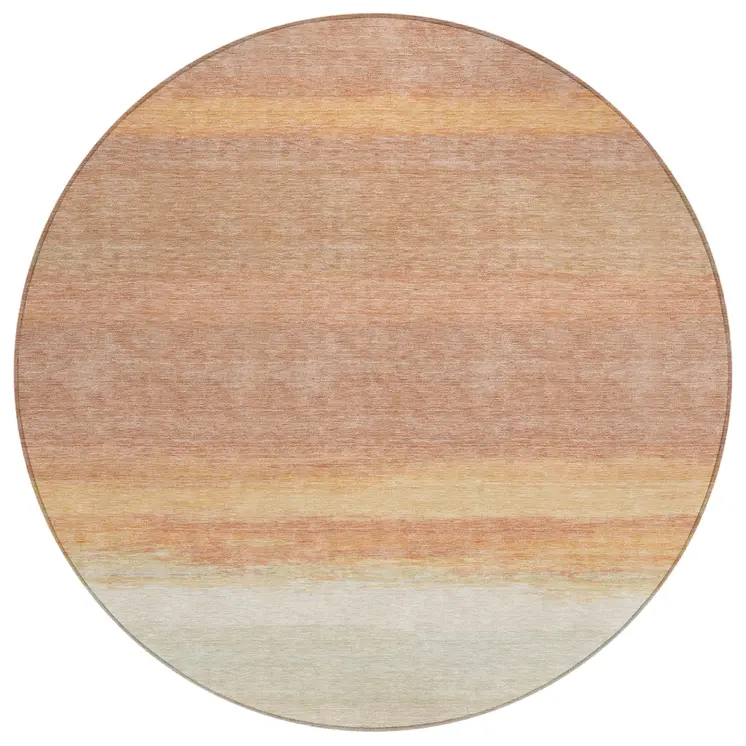 8' Salmon Round Striped Washable Indoor Outdoor Area Rug