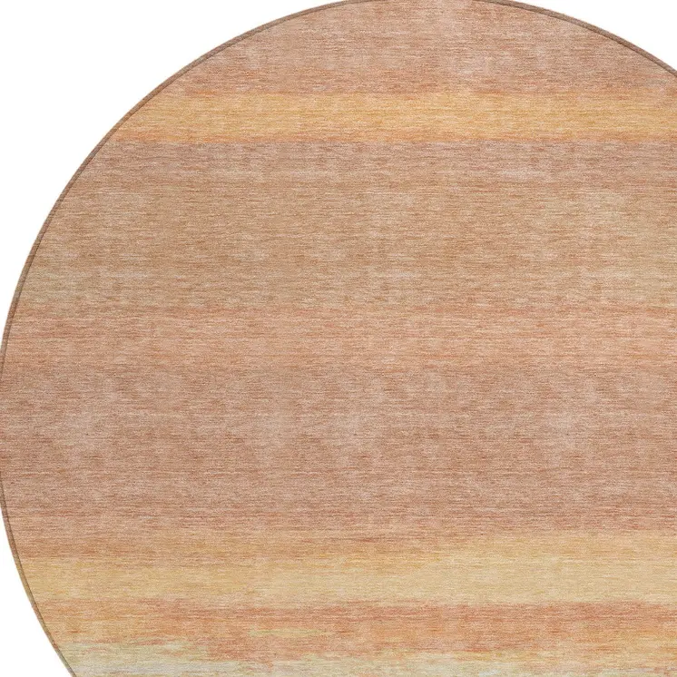 8' Salmon Round Striped Washable Indoor Outdoor Area Rug