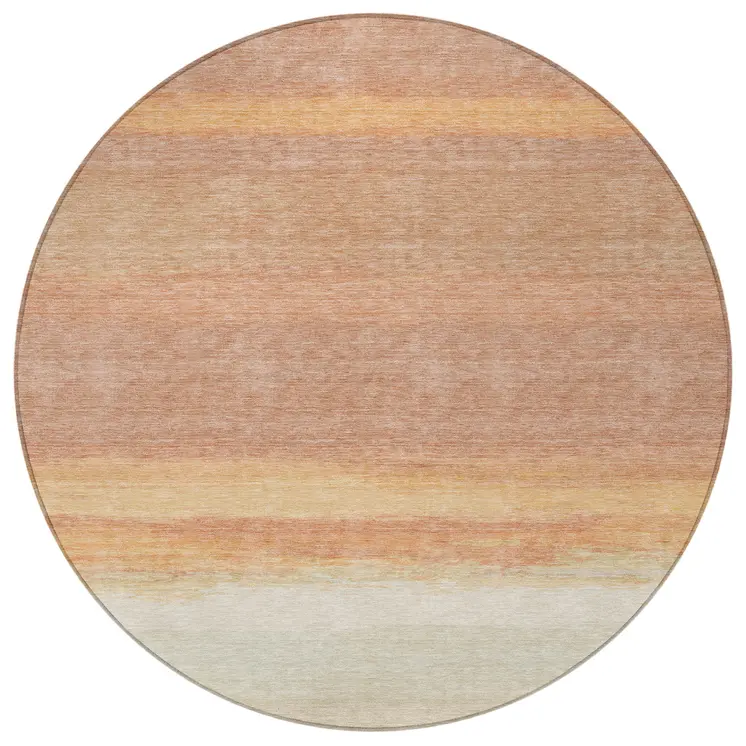 8' Salmon Round Striped Washable Indoor Outdoor Area Rug