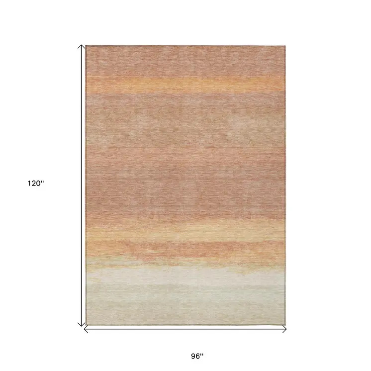 8' X 10' Salmon Striped Washable Indoor Outdoor Area Rug