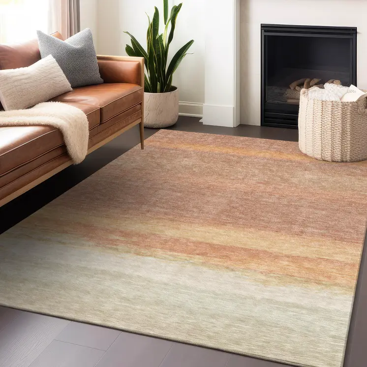 8' X 10' Salmon Striped Washable Indoor Outdoor Area Rug