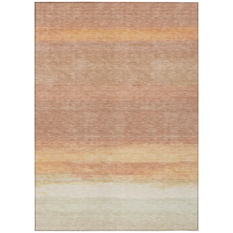 10' X 14' Salmon Striped Washable Indoor Outdoor Area Rug