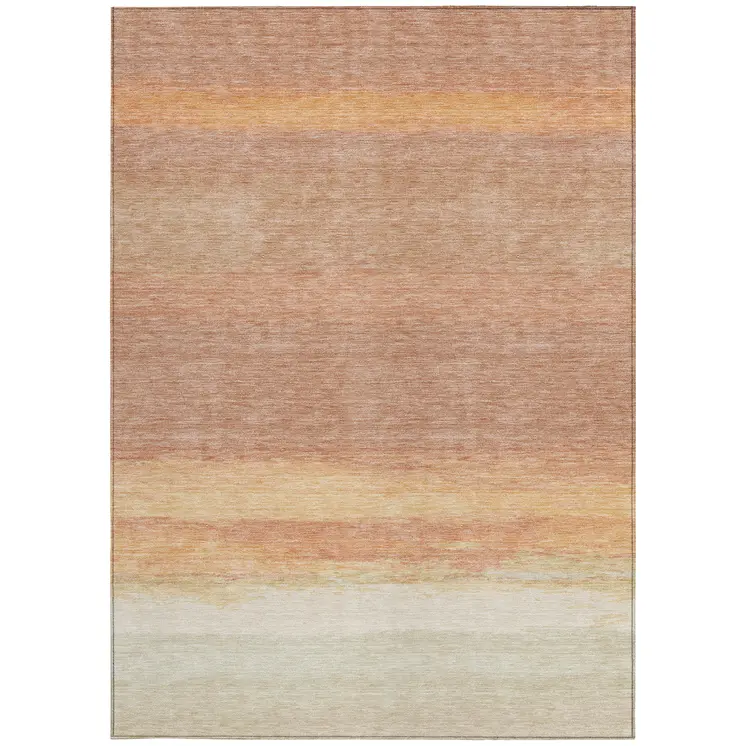 10' X 14' Salmon Striped Washable Indoor Outdoor Area Rug