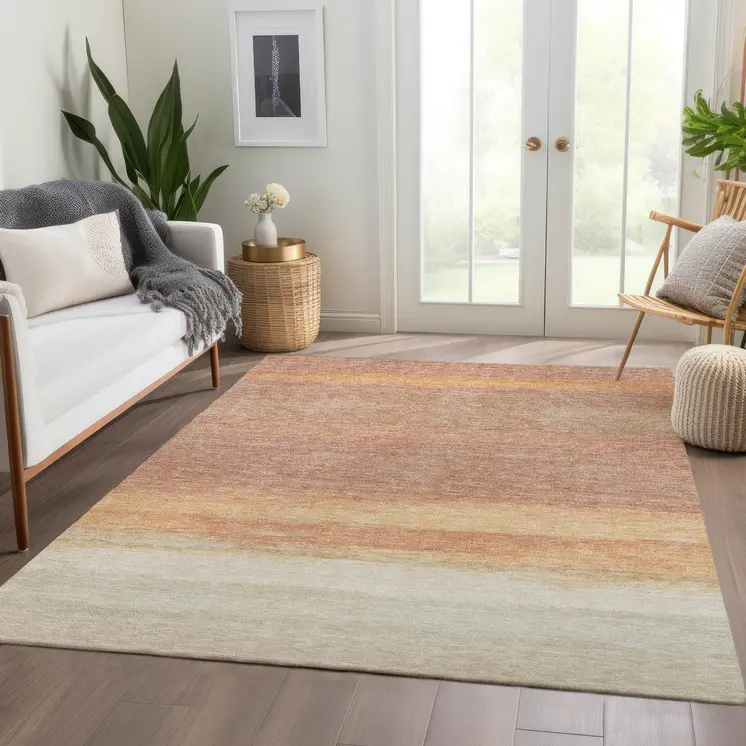 10' X 14' Salmon Striped Washable Indoor Outdoor Area Rug