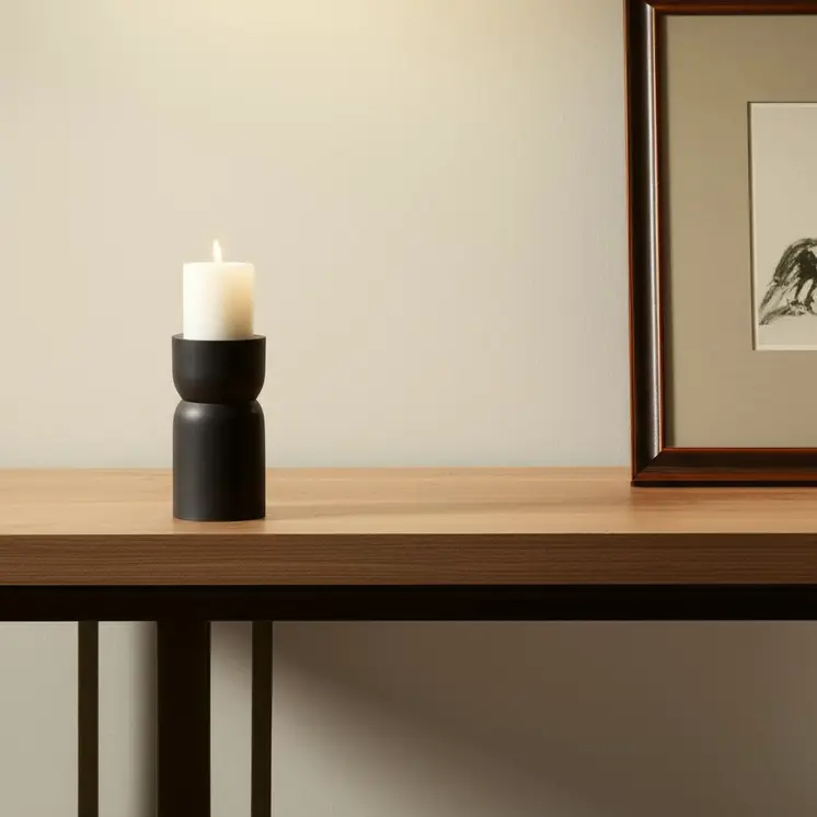 5" Black Metal Tabletop Pillar Candle Holder