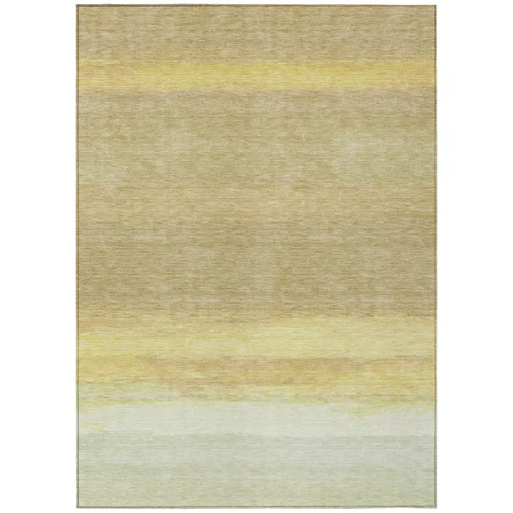 3' X 5' Tan Striped Washable Indoor Outdoor Area Rug