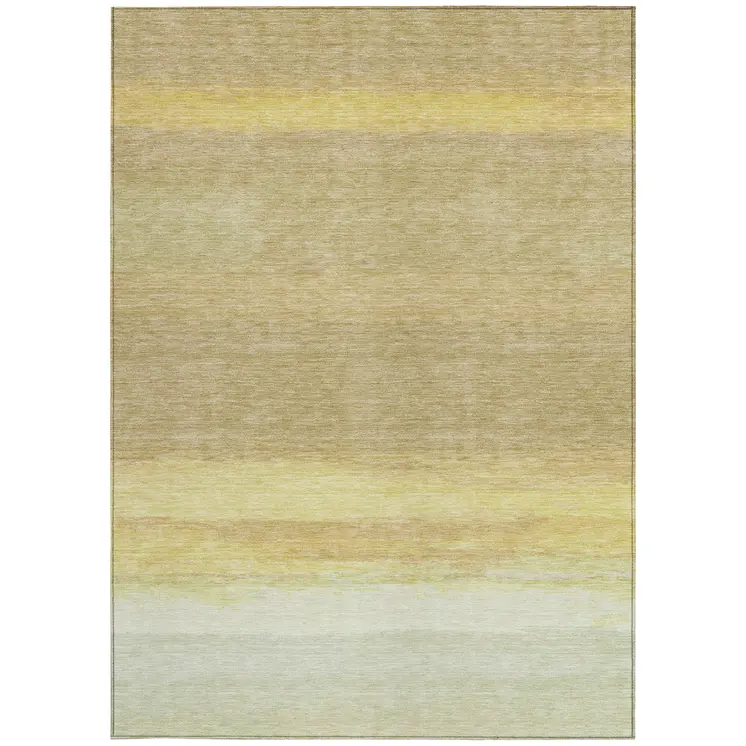 3' X 5' Tan Striped Washable Indoor Outdoor Area Rug