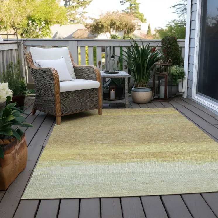 3' X 5' Tan Striped Washable Indoor Outdoor Area Rug
