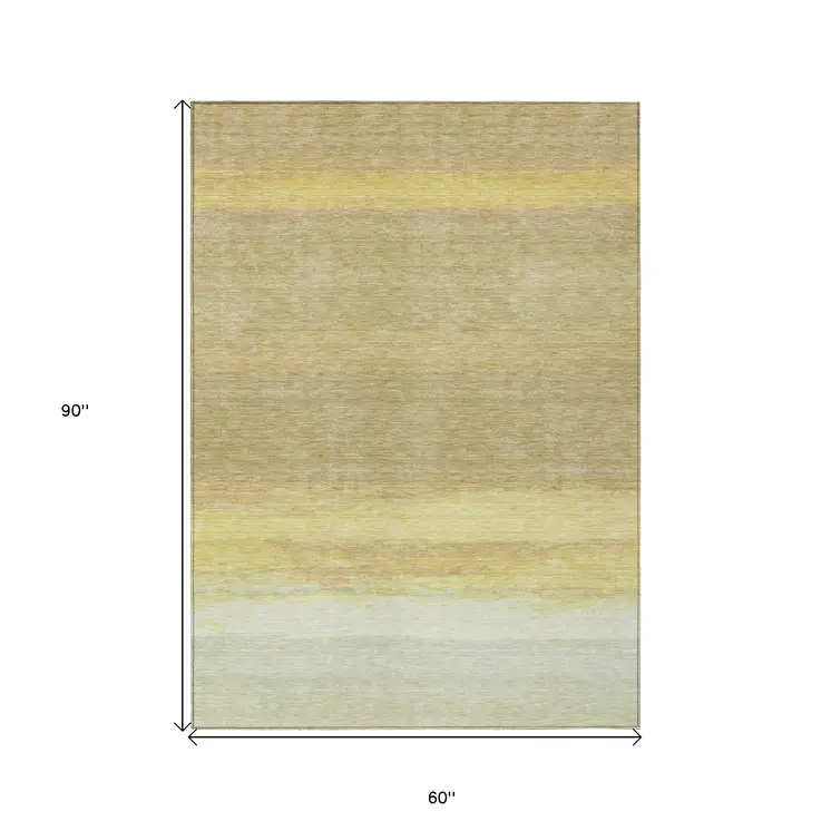 5' X 8' Tan Striped Washable Indoor Outdoor Area Rug