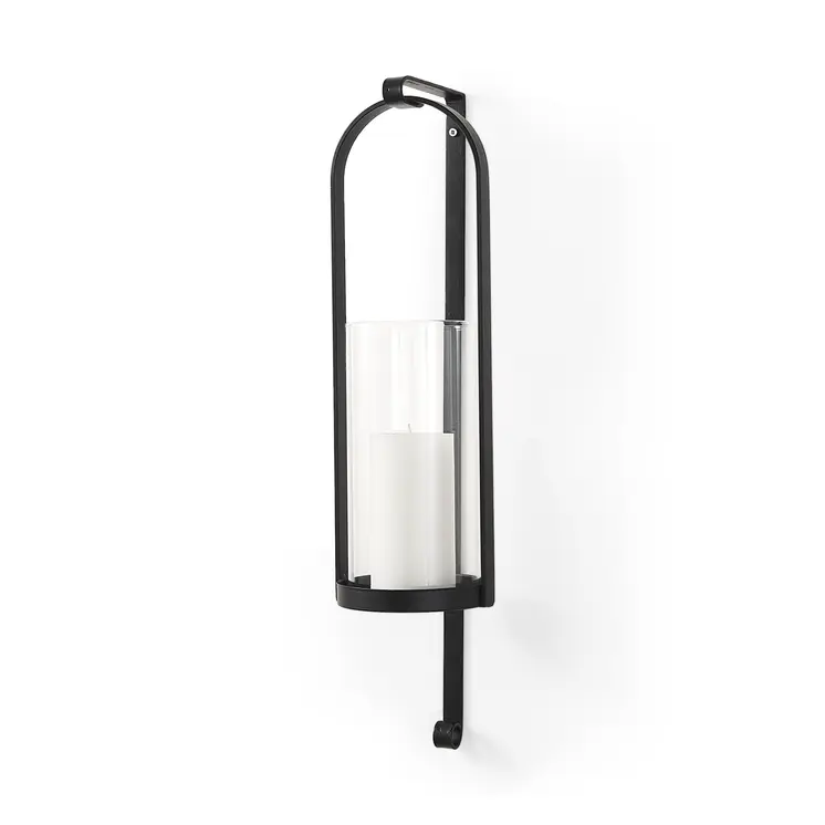 24" Black Metal Abstract Wall Sconce Candle Holder