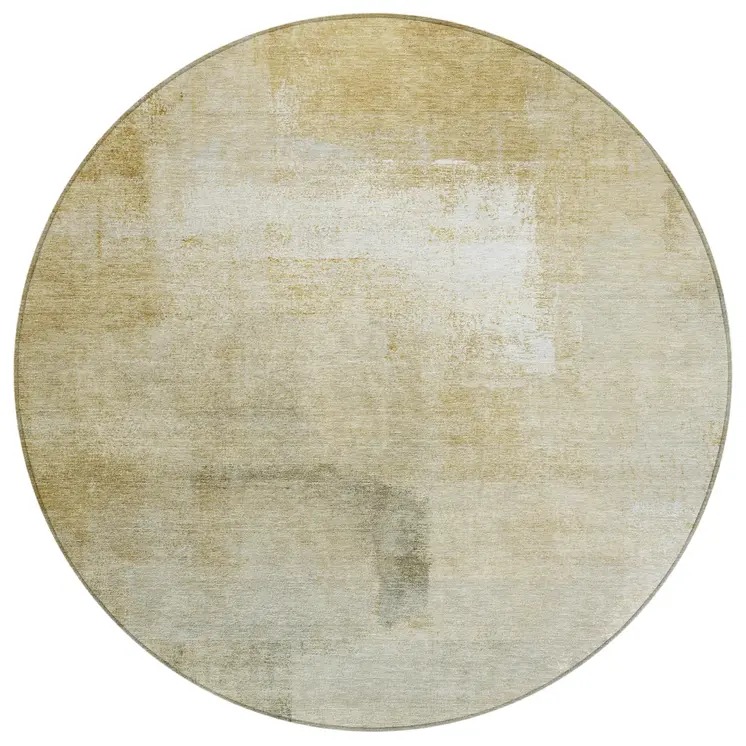 8' Wheat Round Striped Washable Indoor Outdoor Area Rug