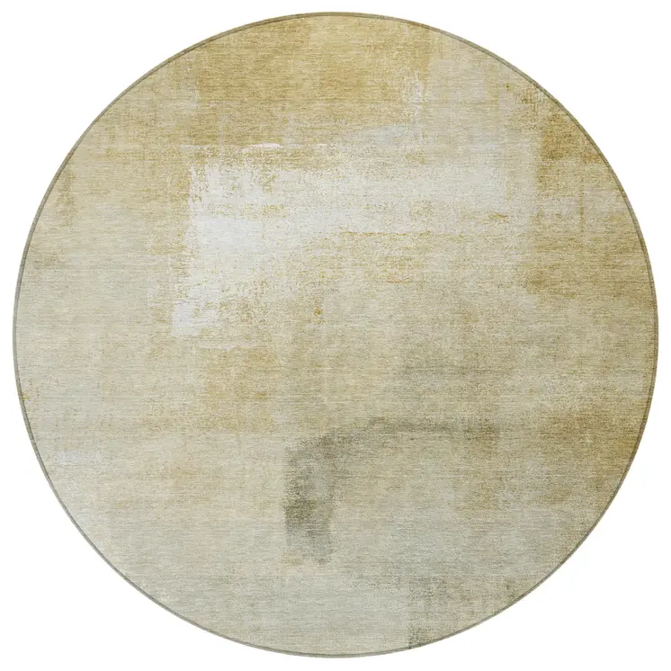 8' Wheat Round Striped Washable Indoor Outdoor Area Rug