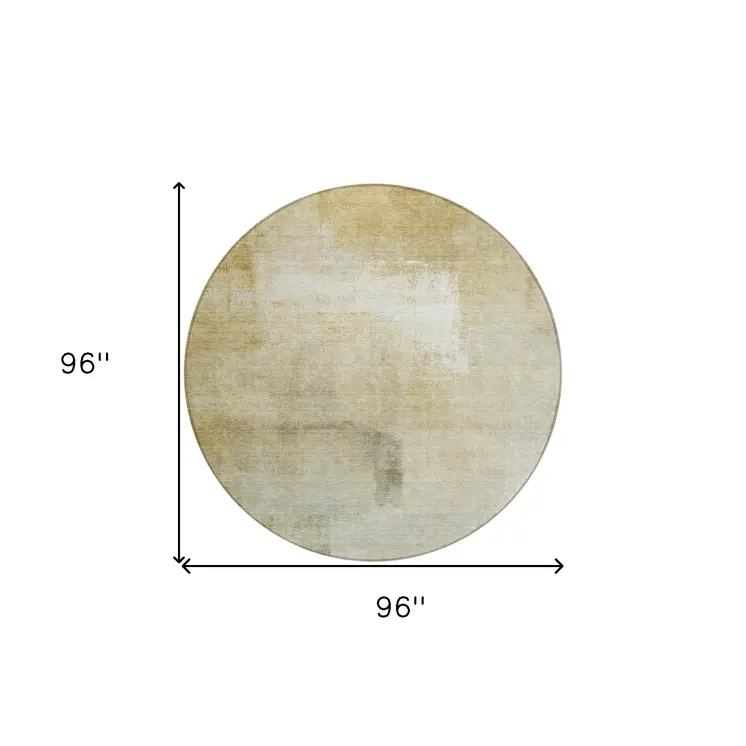 8' Wheat Round Striped Washable Indoor Outdoor Area Rug